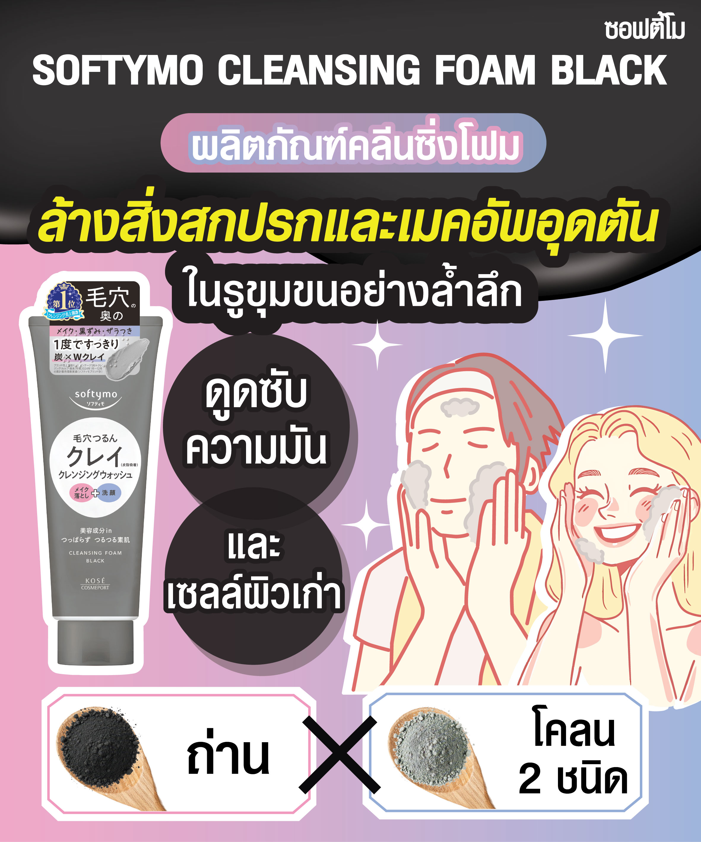 โฟมล้างหน้า SOFTYMO คลีนซิ่ง โฟม แบล็ก 160 กรัม_5